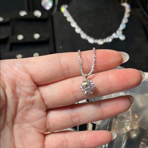 Sterling Silver Round MoissanitePendant Necklace - White